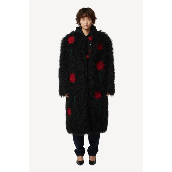 Loulou The Brand Shearling Coat In Black, view 2
