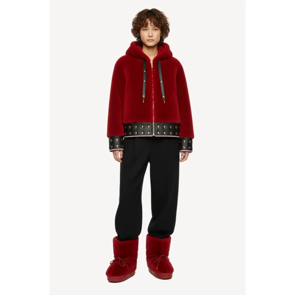 Loulou The Brand Shearling Hooded Jacket In Red, view 2