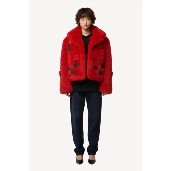 Loulou The Brand Shearling Jacket In Red, view 2