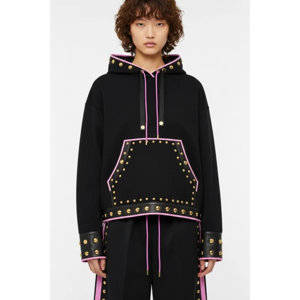 Loulou The Brand Studded Hoodie With Pink Trim, view 2