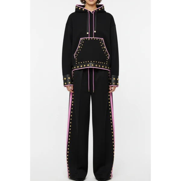Loulou The Brand Studded Track Trousers With Leather Waistband, view 2