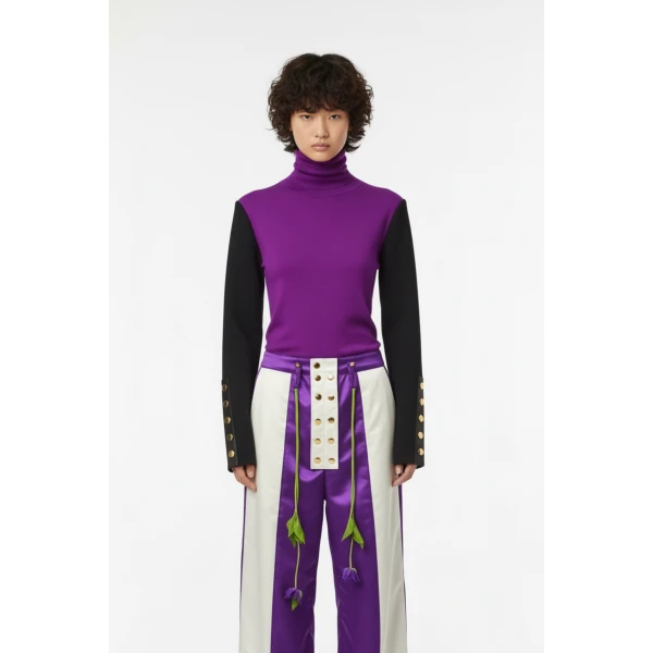 Loulou The Brand Two-Tone Jersey Turtleneck Knit, view 2
