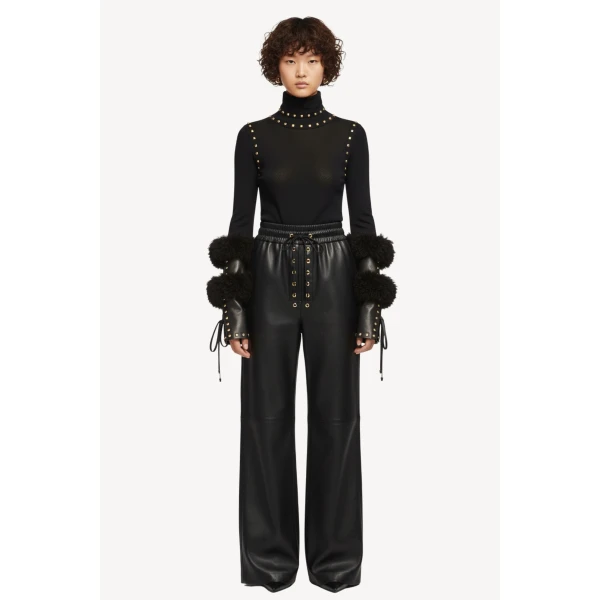 Loulou The Brand Vegan Leather Laced Trousers, view 2