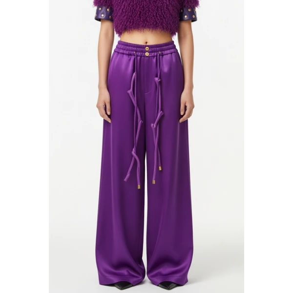Loulou The Brand Violet Silk Satin Trousers, view 2