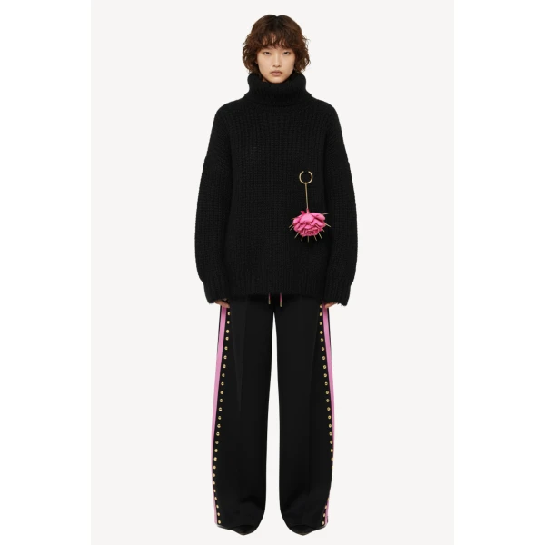 Loulou The Brand Wool Turtleneck Sweater With Floral Pendant In Black, view 2
