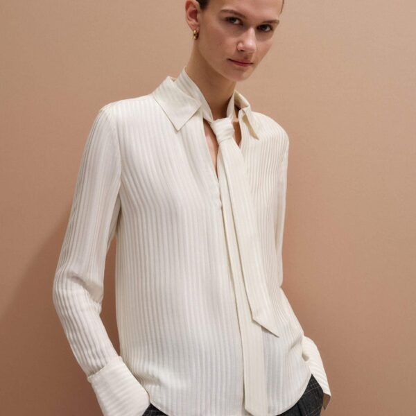 Tonal Stripe Satin – luxury British Ivory in Me and Em exclusively at Coveti