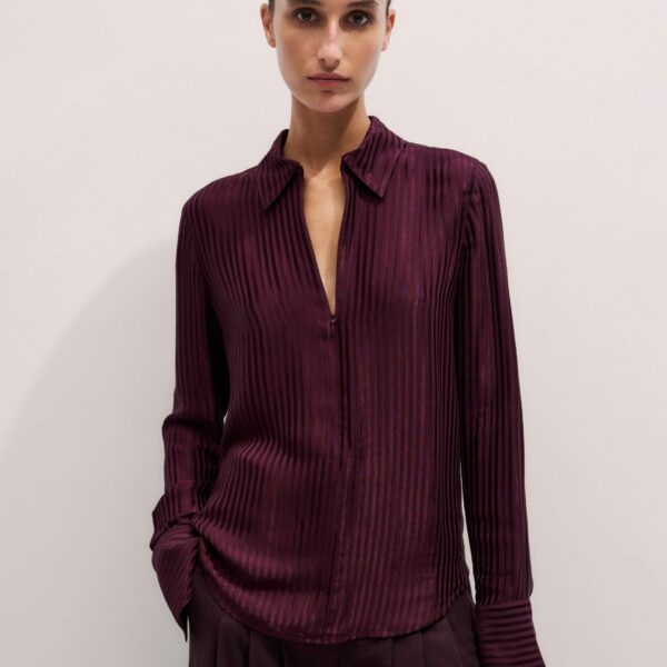 Tonal Stripe Satin – luxury British Red in Me and Em exclusively at Coveti