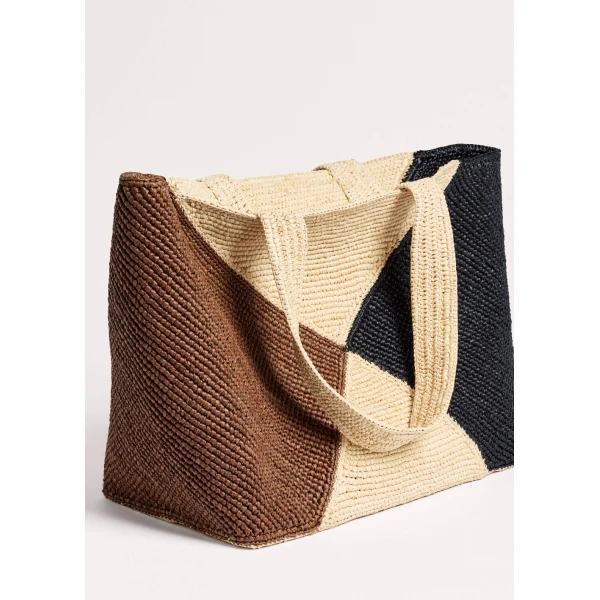 Me and Em Contrast Panel Tote
Woven Raffia, view 4