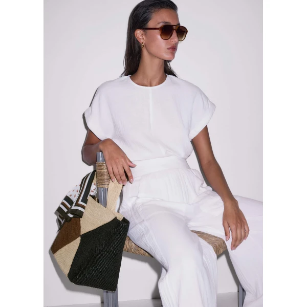 Me and Em Contrast Panel Tote
Woven Raffia, view 5