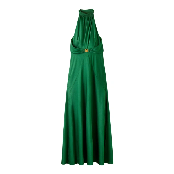 Draped Evening Dress Fluid Satin in Green