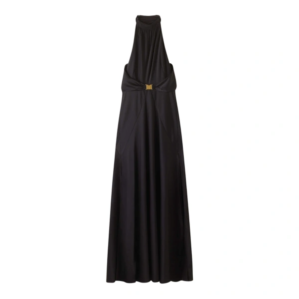 Draped Evening Dress Fluid Satin in Black
