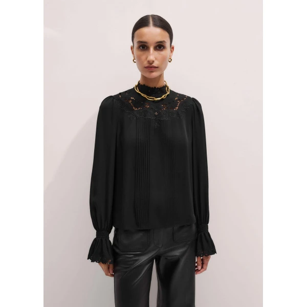 Me and Em Embroidered Top
Matte Silk + Lace Top, view 4