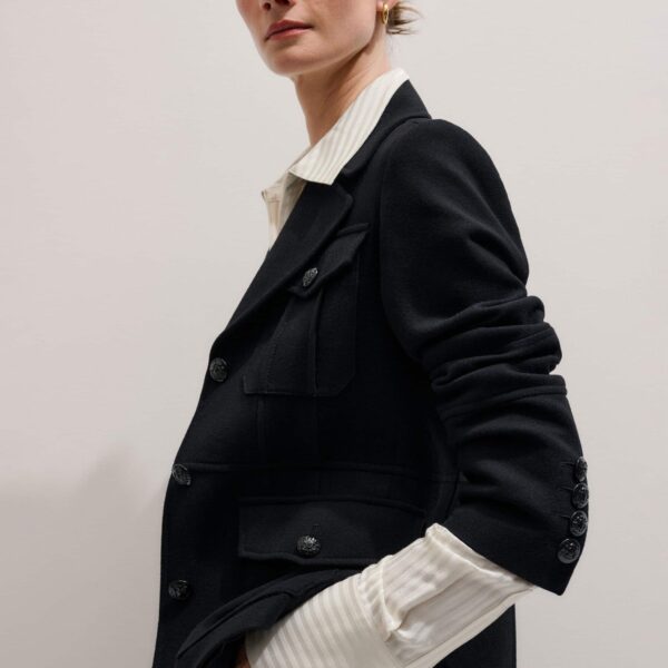 Italian Wool – luxury British Black in Me and Em exclusively at Coveti