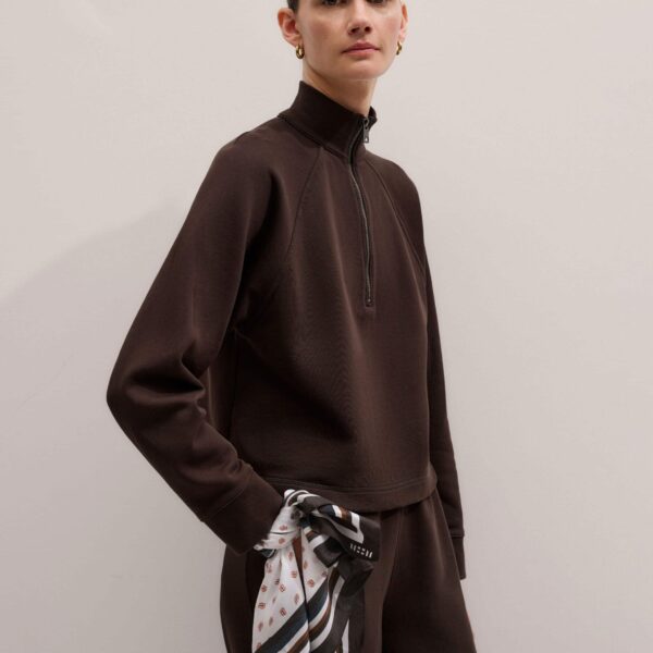 Me + Em High Zip Neck Crop Top