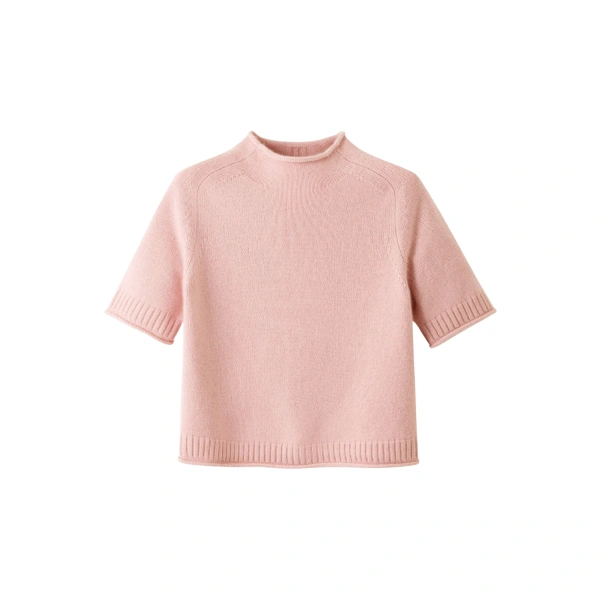 Roll Trim Knit Tee Cashmere in Pink
