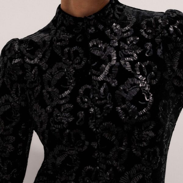 Sequin Velour – luxury British Black in Me and Em exclusively at Coveti