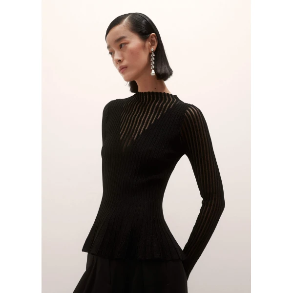 Me and Em Sheer Knit Peplum Top
Fine Metallic Knit, view 3