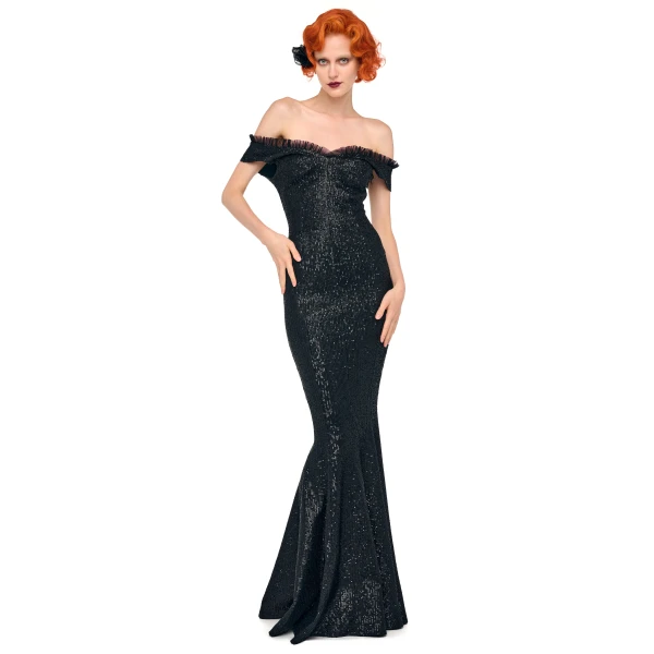 Norma Kamali Double Drop Shoulder Grace Fishtail Gown, view 4