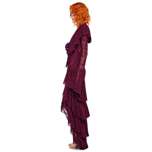 Norma Kamali Hi Low Long Sleeve Deep V Ruffle Gown, view 2