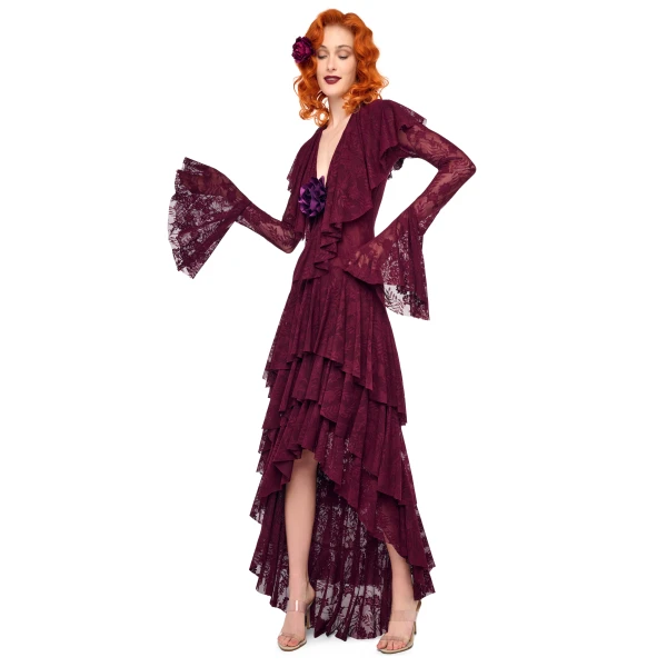Norma Kamali Hi Low Long Sleeve Deep V Ruffle Gown, view 4