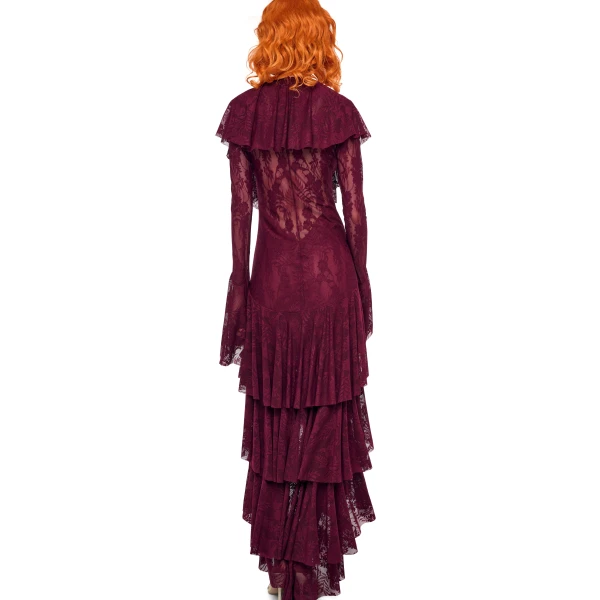 Norma Kamali Hi Low Long Sleeve Deep V Ruffle Gown, view 5