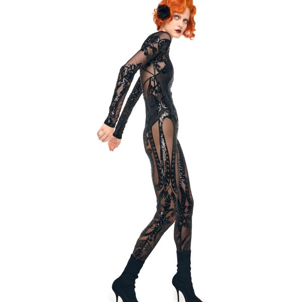 Norma Kamali Long Sleeve Crew Neck Catsuit Top, view 4