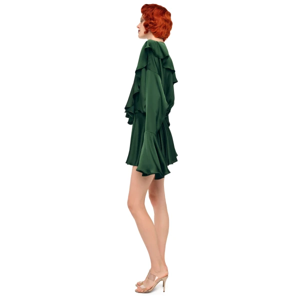 Norma Kamali Long Sleeve Deep V Ruffle Bodysuit, view 2