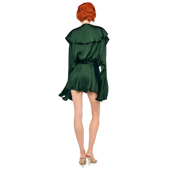 Norma Kamali Long Sleeve Deep V Ruffle Bodysuit, view 5