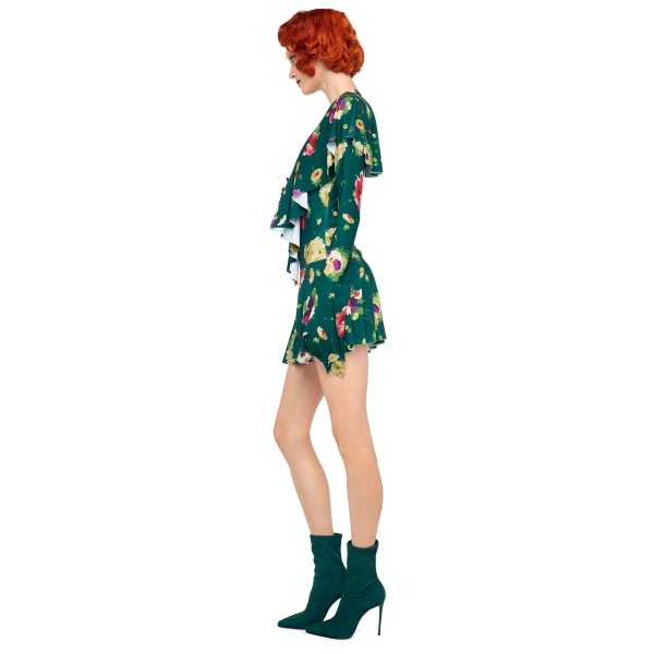 Norma Kamali Long Sleeve Deep V Ruffle Mini Dress, view 2