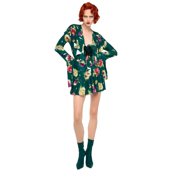 Norma Kamali Long Sleeve Deep V Ruffle Mini Dress, view 4