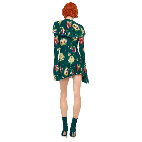 Norma Kamali Long Sleeve Deep V Ruffle Mini Dress, view 5