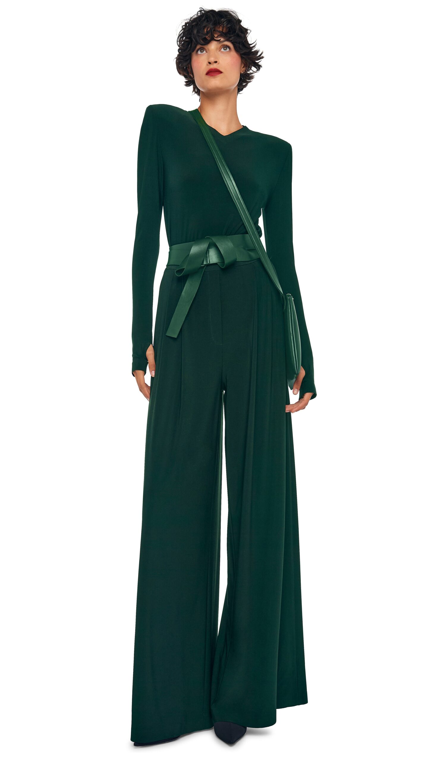 Norma Kamali Long Sleeve Shoulder Pad V Neck Top | Ready to Wear Collection Coveti Elevate your elegance in this Norma Kamali from the resort wear edit