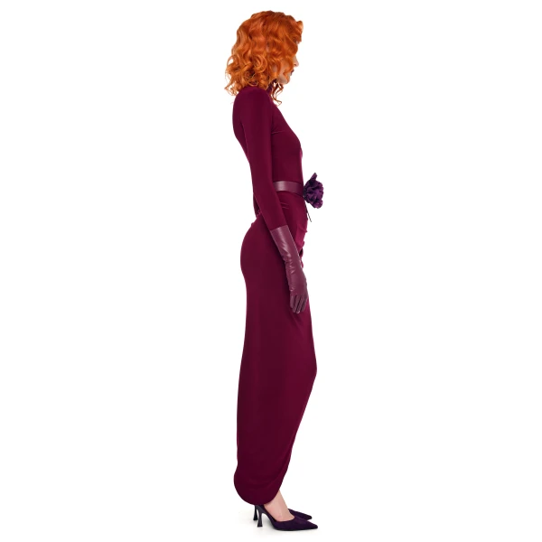 Norma Kamali Long Sleeve Turtle Neck Side Drape Gown, view 4