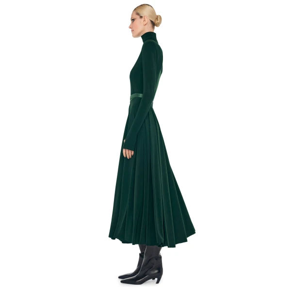 Norma Kamali Ls Shoulder Pad Turtle Flared Dress To Midcalf, view 2