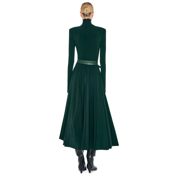 Norma Kamali Ls Shoulder Pad Turtle Flared Dress To Midcalf, view 3