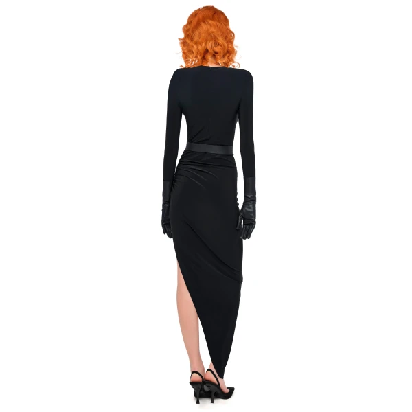 Norma Kamali Ls Shoulder Pad V Neck Side Drape Gown, view 3