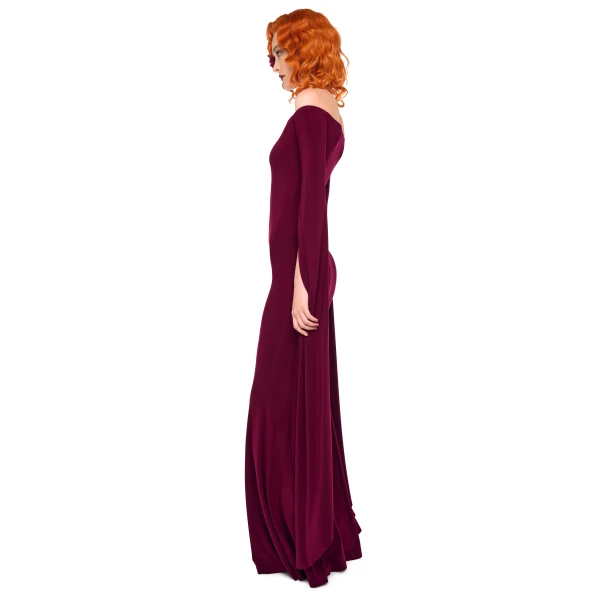 Norma Kamali Off Shoulder Ribbon Sleeve Fishtail Gown, view 2