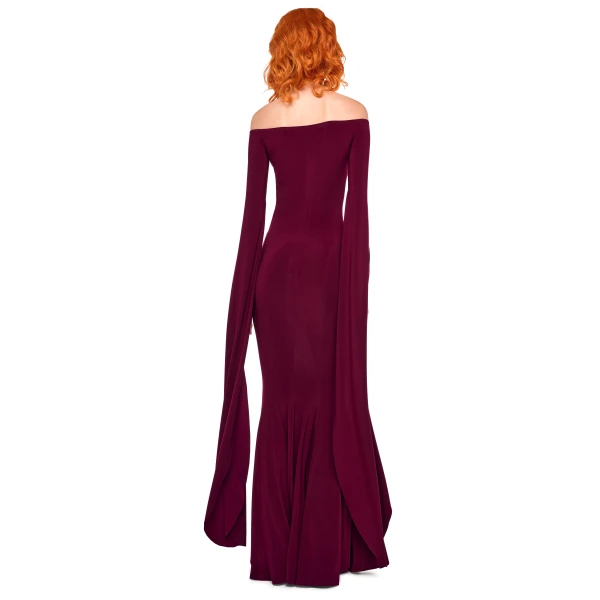 Norma Kamali Off Shoulder Ribbon Sleeve Fishtail Gown, view 5