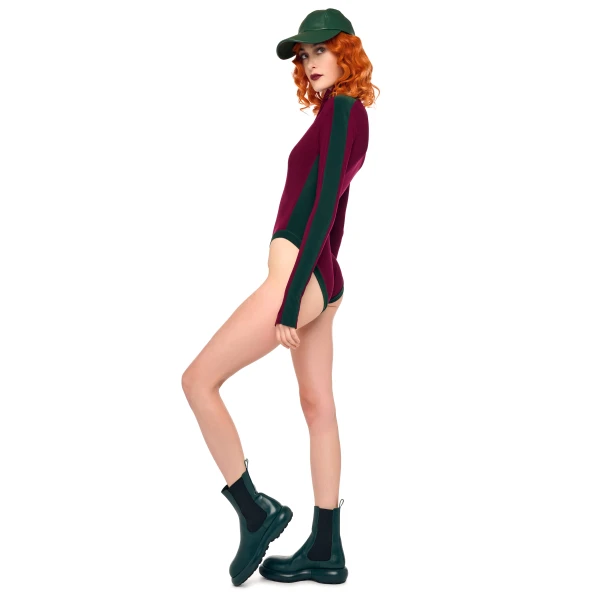 Norma Kamali Side Stripe Zip Front L/S Turtleneck Bodysuit, view 2