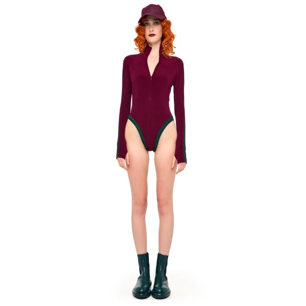 Norma Kamali Side Stripe Zip Front L/S Turtleneck Bodysuit