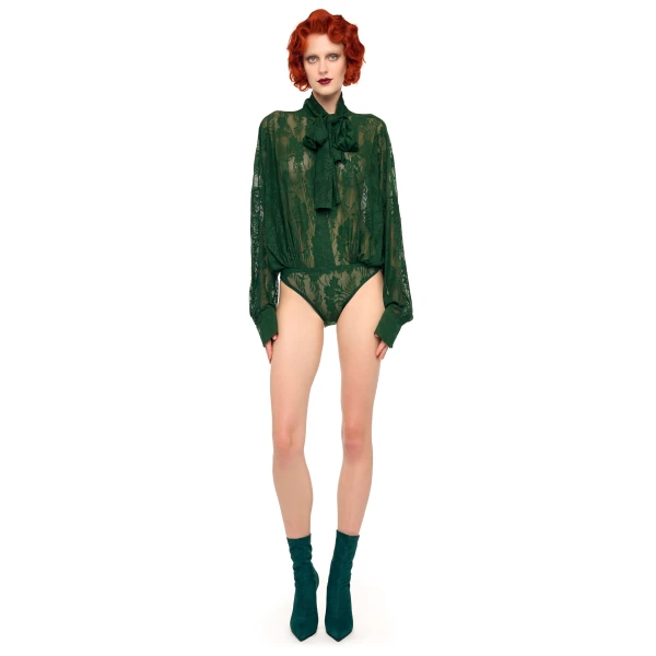 Norma Kamali Super Os Bf Nk Shirt Bodysuit W/ Bow