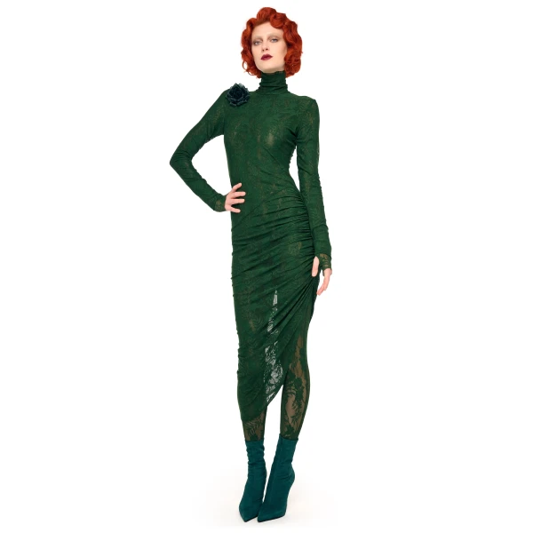 Norma Kamali Turtleneck Side Drape Dress