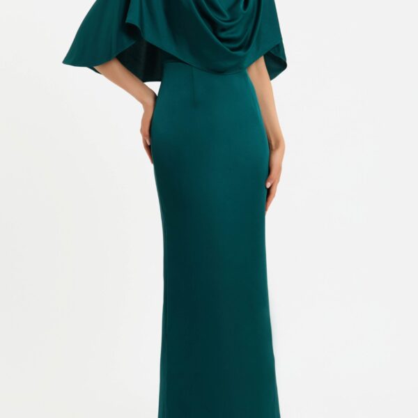 complemented by a fitted bodice cinched at the waist. The column maxi skirt shapes a graceful silhouette