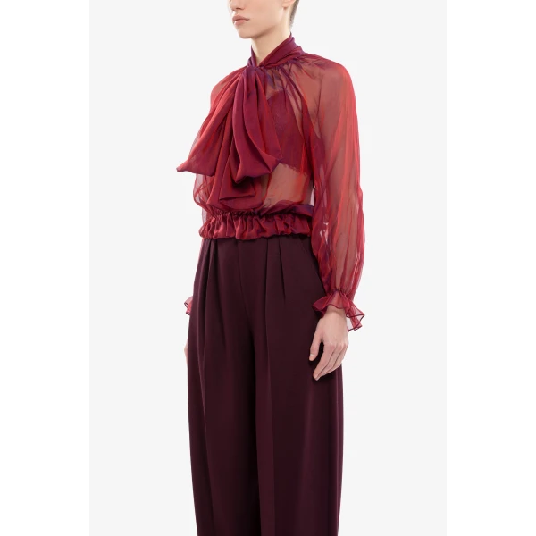 Saiid Kobeisy Chiffon bow chemise Top, view 3