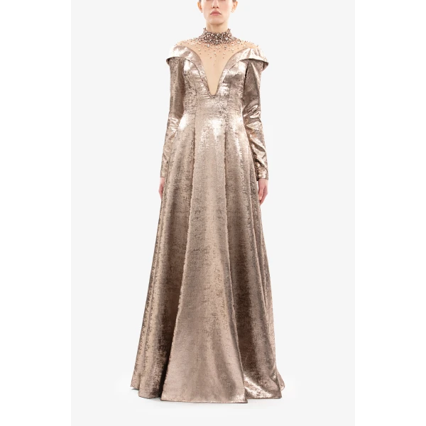 Saiid Kobeisy Embellished Off-Shoulder Lamé Dress, view 2