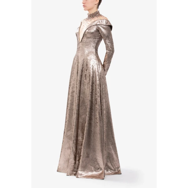 Saiid Kobeisy Embellished Off-Shoulder Lamé Dress, view 3
