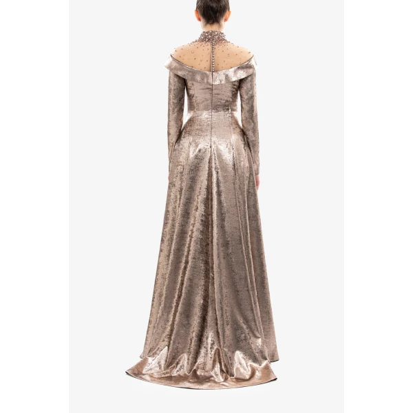 Saiid Kobeisy Embellished Off-Shoulder Lamé Dress, view 4