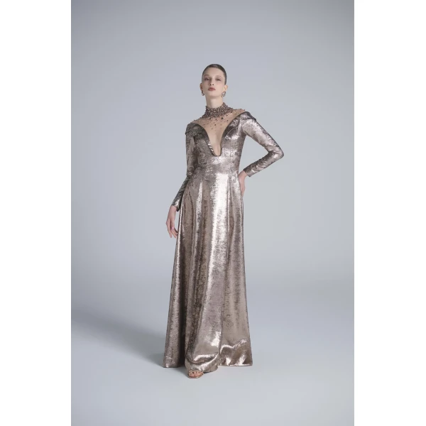 Saiid Kobeisy Embellished Off-Shoulder Lamé Dress, view 5