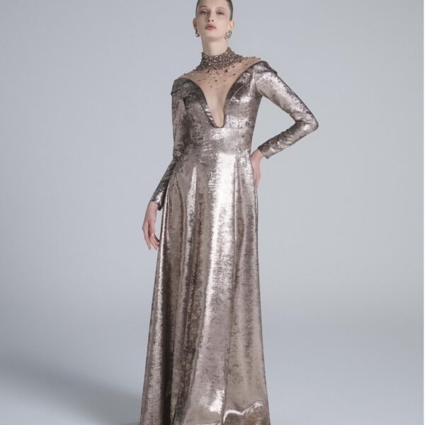 Saiid Kobeisy Embellished Off-Shoulder Lamé Dress