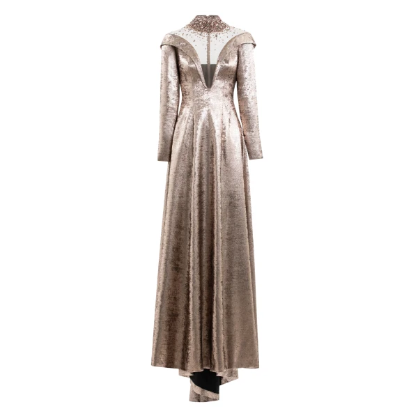 Embellished Off-Shoulder Lamé Dress